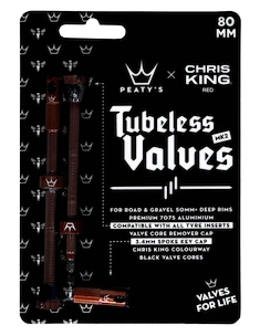 Bezdušový ventilek PEATY'S  X chris king (mk2) red tubeless valves - 80mm (ptv2-80-red-12)