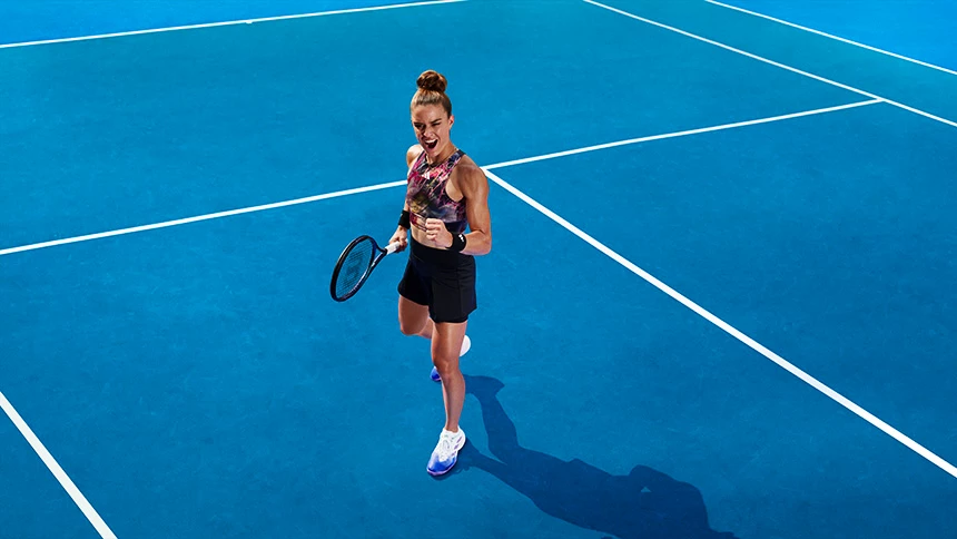 Maria Sakkari v tenisovom oblečení adidas Melbourne 2023