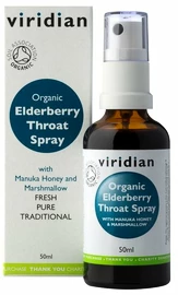 Viridian BIO Elderberry Throat spray Organic (Sprej pri bolesti v krku a kašli Bio) 50 ml