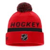 Zimná čiapka Fanatics  Authentic Pro Locker Room Cuffed Pom Knit NHL Chicago Blackhawks